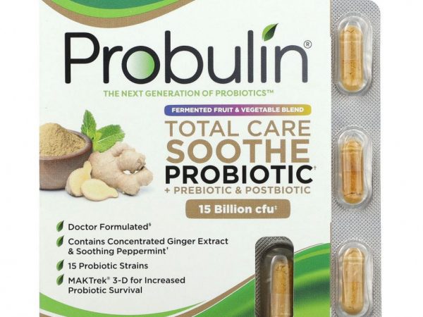 Probulin, Total Care Soothe пробиотик + пребиотик и постбиотик, 15 млрд КОЕ, 30 капсул