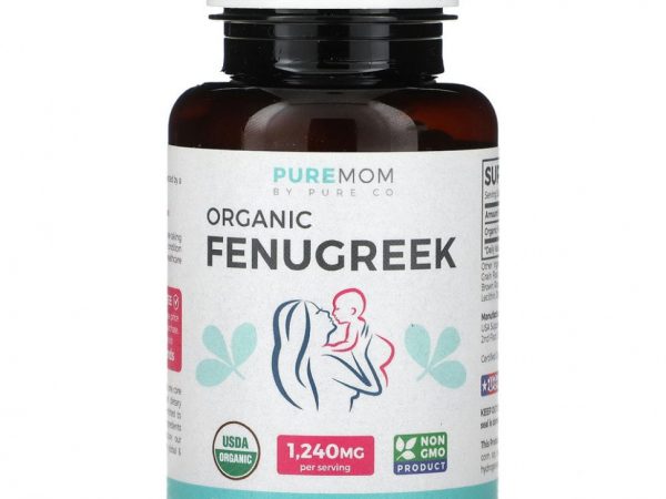 Pure Co., Pure Mom, органический пажитник, 620 мг, 60 веганских капсул