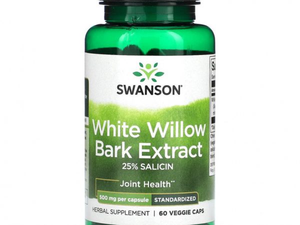 Swanson, Экстракт коры белой ивы, 500 мг, 60 растительных капсул
