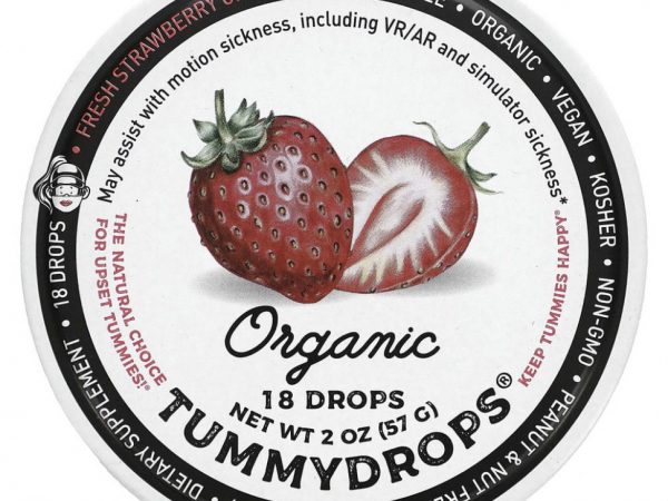 Tummydrops, Органический свежий клубничный имбирь, 18 капель, 57 г (2 унции)