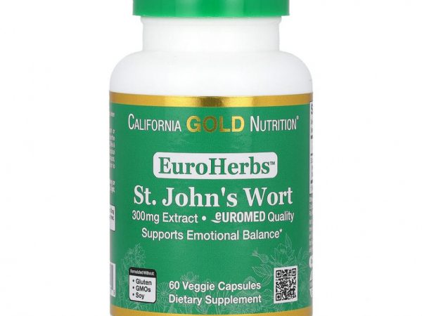 California Gold Nutrition, EuroHerbs, экстракт зверобоя, качество Euromed, 300 мг, 60 растительных капсул
