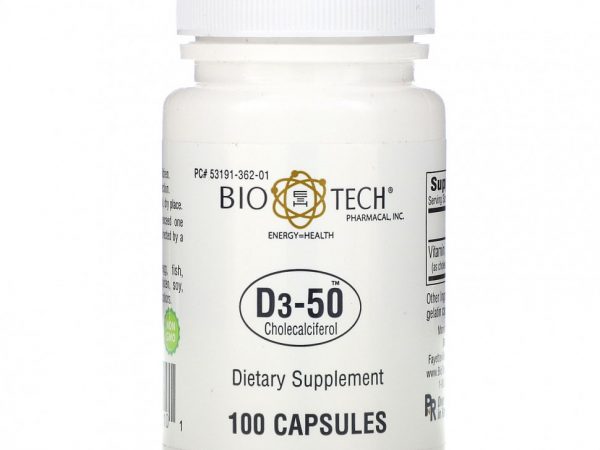 Bio Tech Pharmacal, D3-50, холекальциферол, 100 капсул