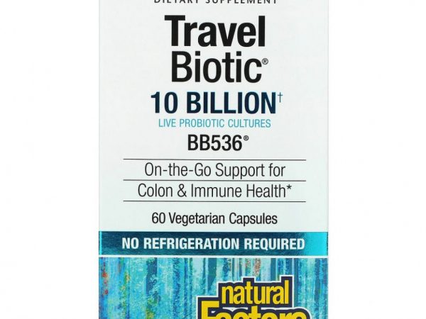 Natural Factors, Travel Biotic, BB536, 10 млрд жизнеспособных клеток, 60 растительных капсул