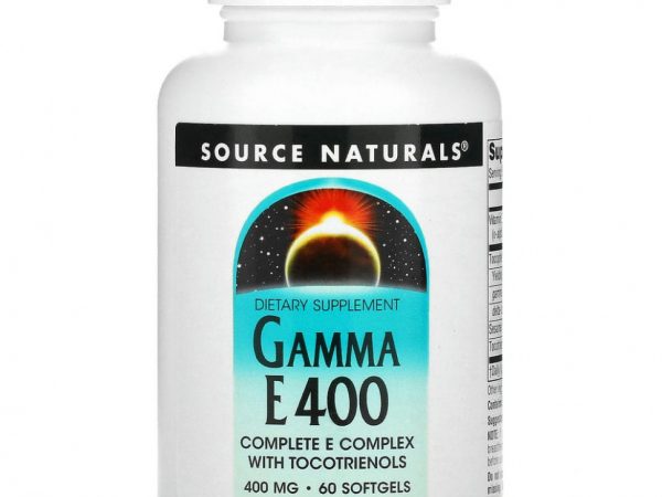 Source Naturals, комплекс Gamma E 400 с токотриенолами, 400 мг, 60 мягких таблеток
