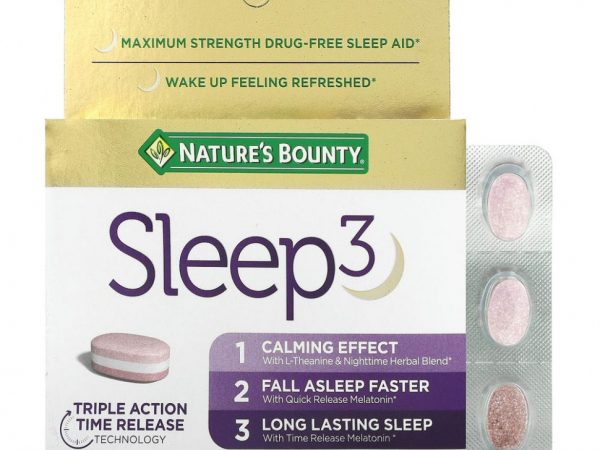 Nature's Bounty, Sleep 3, средство для снятия максимальной эффективности, без наркотиков, 30 трехслойных таблеток