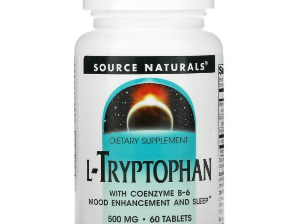 Source Naturals, L-триптофан с витамином В6 в коэнзимной форме, 500 мг, 60 таблеток