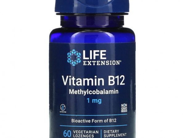 Life Extension, витамин B12, метилкобаламин, 1 мг, 60 вегетарианских пастилок