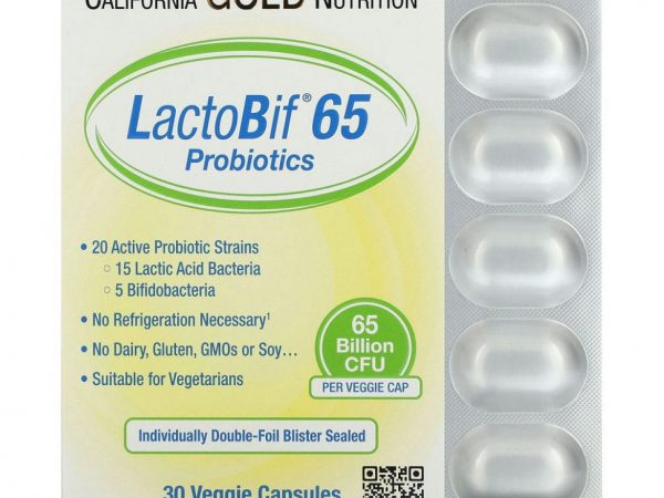 California Gold Nutrition, LactoBif, пробиотики, 65 млрд КОЕ, 30 вегетарианских капсул