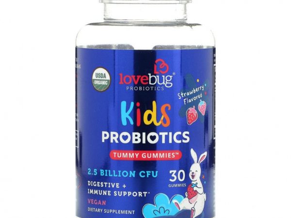 LoveBug Probiotics, Детские пробиотики, жевательные мармеладки, клубника, 2,5 млрд КОЕ, 30 жевательных таблеток
