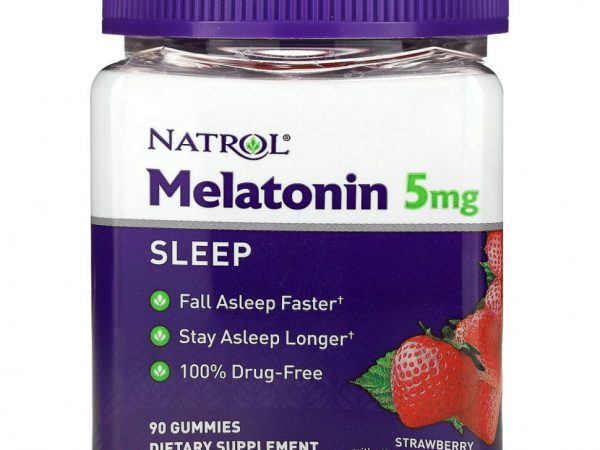 Natrol, мелатонин, для хорошего сна, вкус клубники, 5 мг, 90 жевательных конфет