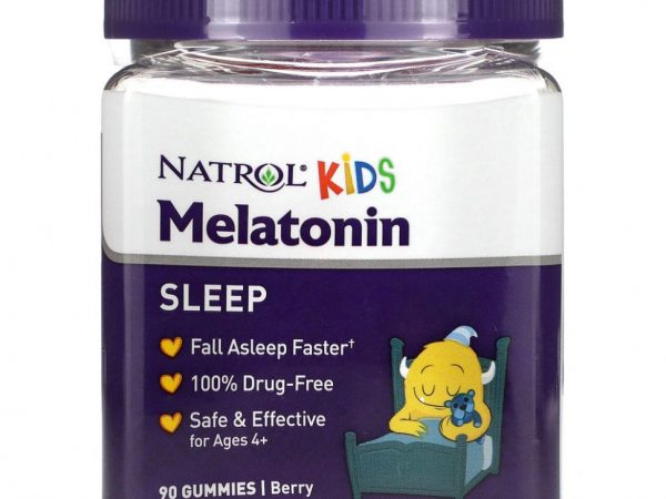 Natrol, Kids, мелатонин, для детей от 4 лет, ягодный вкус, 90 жевательных конфет