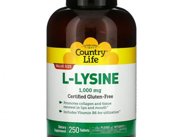Country Life, L-лизин, 1000 мг, 250 таблеток