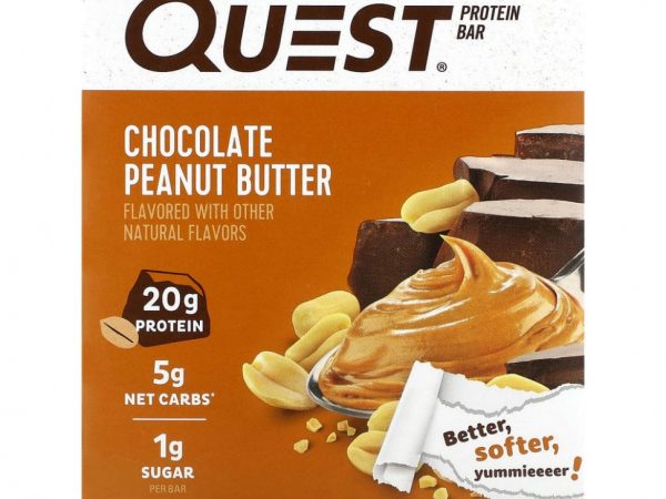 Quest Nutrition, Protein Bar, шоколадно-арахисовая паста, 4 батончика, 60 г (2,12 унции)