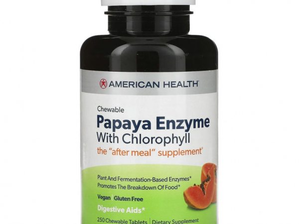 American Health, ферменты папайи с хлорофиллом, 250 жевательных таблеток