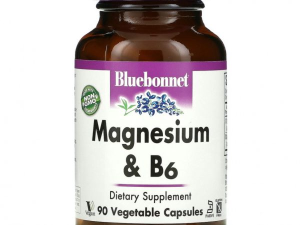 Bluebonnet Nutrition, магний и витамин B6, 90 вегетарианских капсул