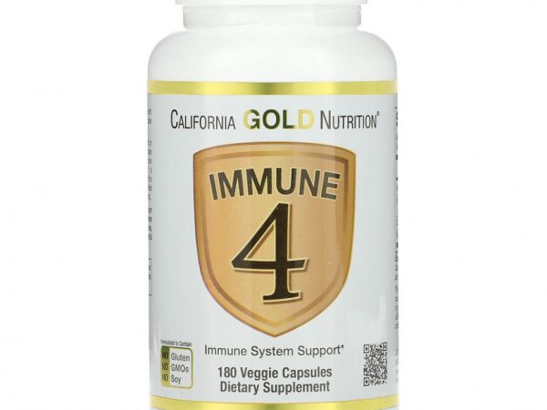 California Gold Nutrition, Immune 4, средство для укрепления иммунитета, 180 растительных капсул