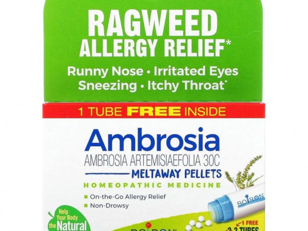 Boiron, Ambrosia, Allergy Relief, Meltaway Pallets, 3 Tubes, 80 Pellets Each