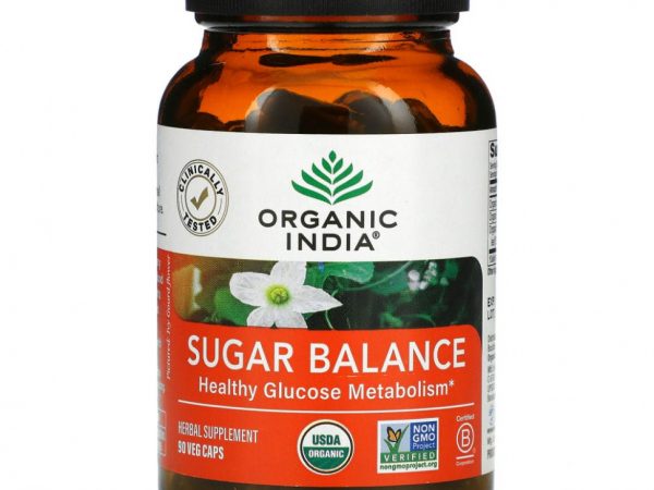 Organic India, Sugar Balance, здоровый метаболизм глюкозы, 90 растительных капсул