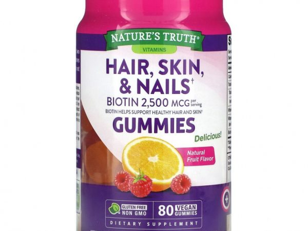 Nature's Truth, Gummies для великолепных волос, кожи, ногтей, натуральные фрукты, 80 веганских жевательных таблеток