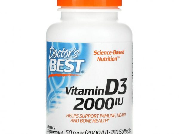 Doctor's Best, витамин D3, 50 мкг (2000 МЕ), 180 капсул