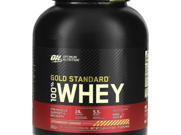 Optimum Nutrition, Gold Standard 100% Whey, сыворотка со вкусом клубники и банана, 2,27 кг (5 фунтов)
