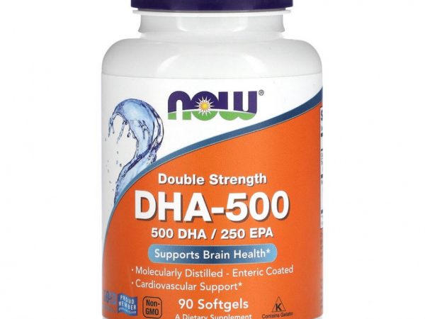 NOW Foods, Рыбий жир DHA-500, двойного действия, 90 мягких таблеток