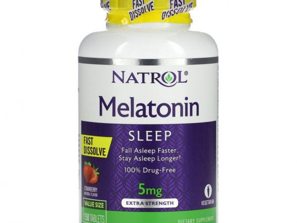 Natrol, Мелатонин, быстрорастворимый, экстра сила, клубника, 5 мг, 150 таблеток