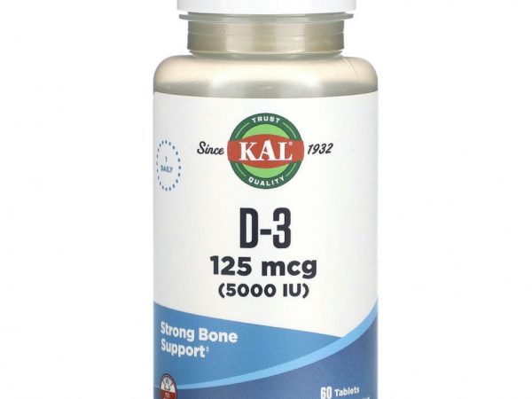 KAL, D-3, 125 мкг (5000 МЕ), 60 таблеток