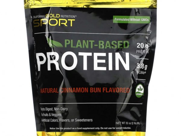 California Gold Nutrition, растительный протеин со вкусом булочки с корицей, веганский, легкоусвояемый, 908 г (2 фунта)