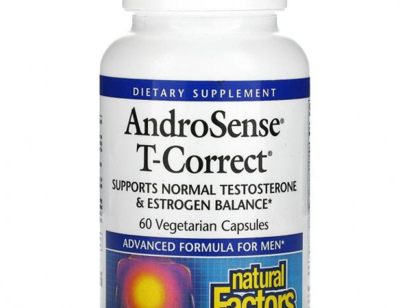 Natural Factors, AndroSense T-Correct, баланс тестостерона и эстрогена, 60 вегетарианских капсул