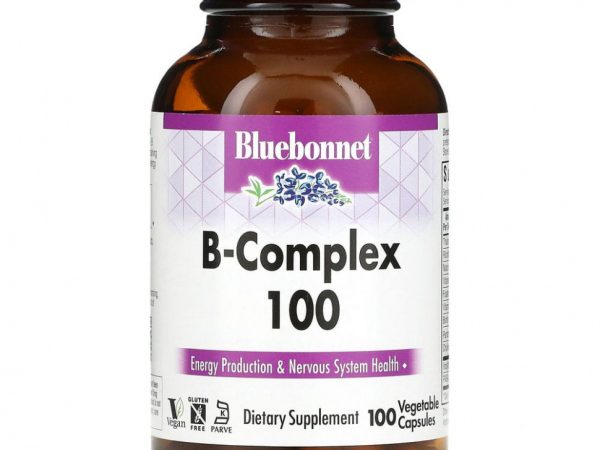 Bluebonnet Nutrition, B-Complex 100, витамины группы B, 100 вегетарианских капсул