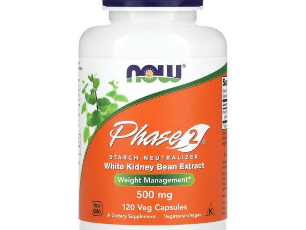 NOW Foods, Phase 2, нейтрализатор крахмала, 500 мг, 120 растительных капсул