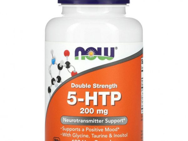 NOW Foods, 5-гидрокситриптофан, двойной концентрации, 200 мг, 120 растительных капсул