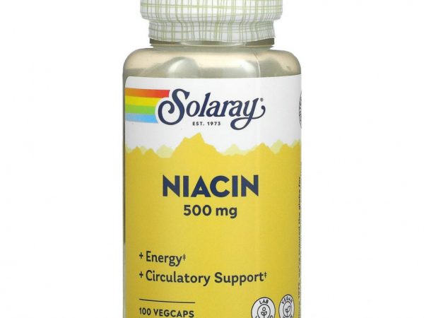Solaray, ниацин, 500 мг, 100 капсул