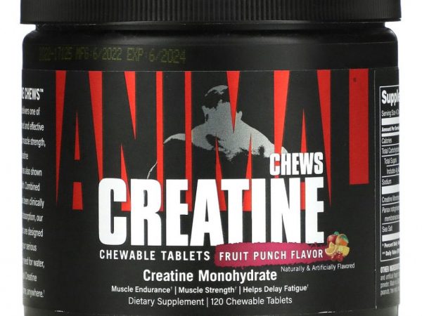 Universal Nutrition, Animal, жевательные креатин, фруктовый пунш, 120 жевательных таблеток
