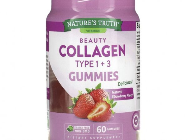 Nature's Truth, Beauty Collagen, жевательные мармеладки с коллагеном, типы 1 и 3, натуральная клубника, 60 жевательных таблеток