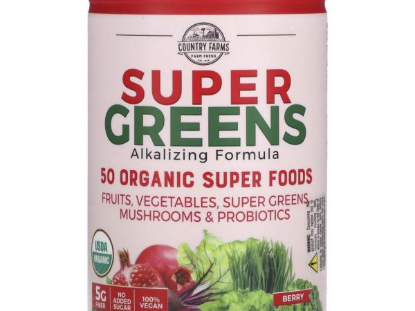 Country Farms, Super Greens, подщелачивающая формула, ягоды, 300 г (10,6 унции)