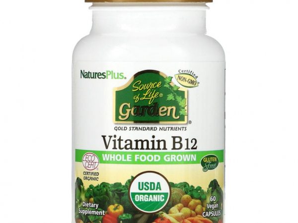 NaturesPlus, Source of Life Garden, сертифицированный органический витамин B12, 60 веганских капсул