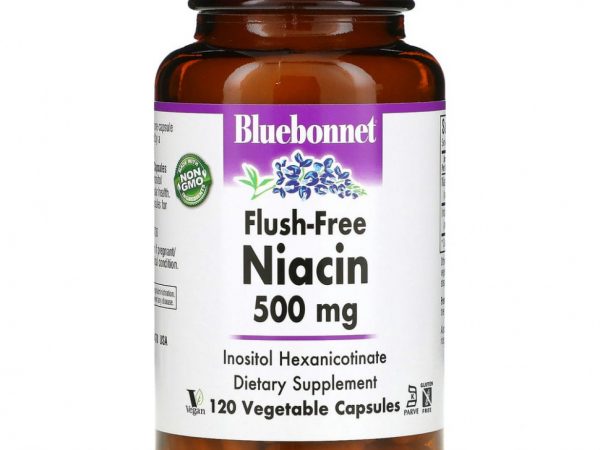 Bluebonnet Nutrition, Ниацин, не вызывающий смывания, 500 мг, 120 растительных капсул