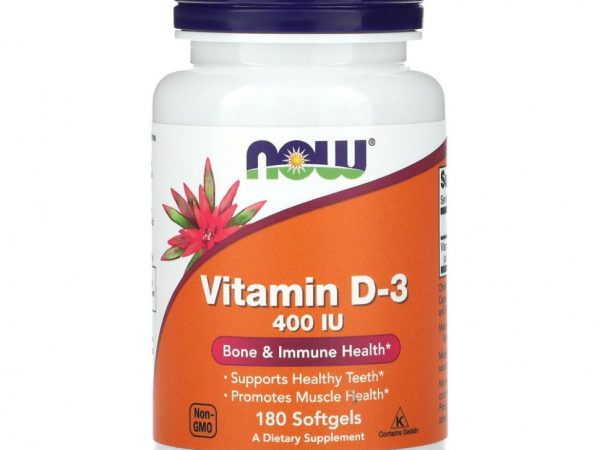 NOW Foods, витамин D3, структурная поддержка, 10 мкг (400 МЕ), 180 мягких таблеток