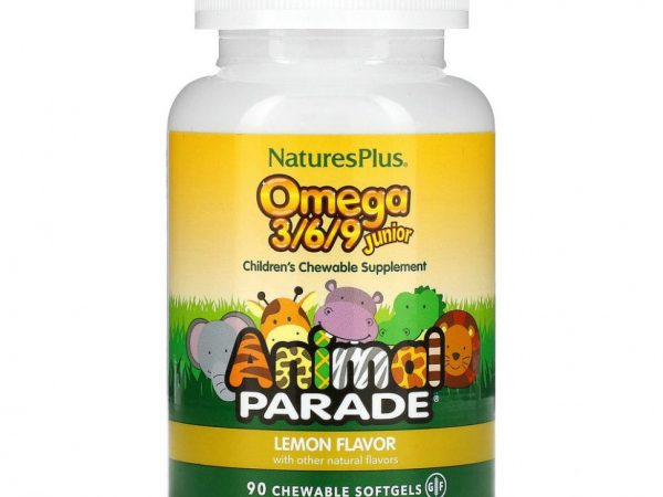NaturesPlus, Source of Life, Animal Parade, омега 3/6/9 юниор, со вкусом натурального лимона, 90 капсул