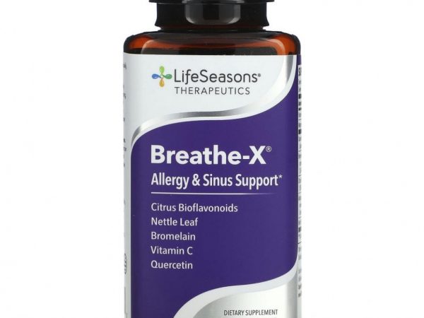 LifeSeasons, Breathe-X, средство от аллергии и заложенности носа, 90 вегетаранских капсул