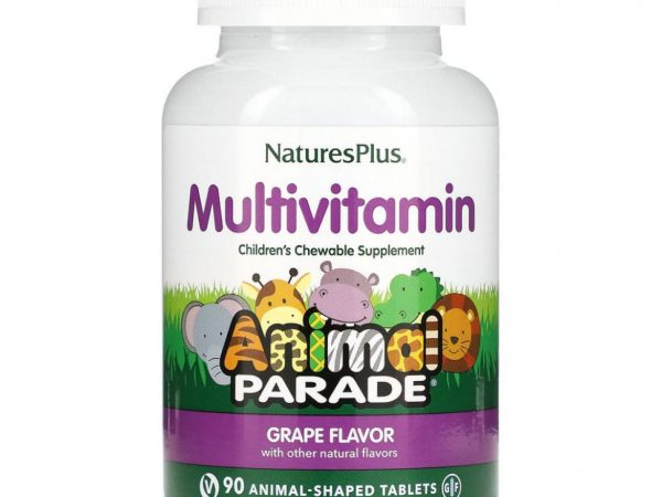 NaturesPlus, Source of Life, Animal Parade, жевательные мультивитамины с микроэлементами для детей, со вкусом винограда, 90 таблеток в форме животных