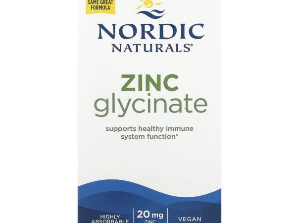 Nordic Naturals, глицинат цинка, 20 мг, 60 капсул