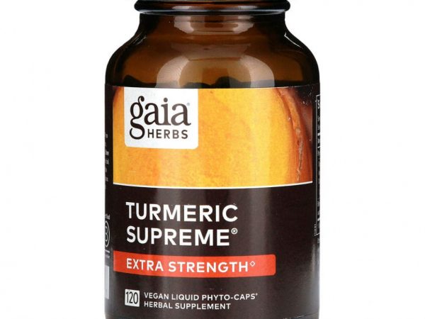 Gaia Herbs, Turmeric Supreme, куркума, повышенная сила действия, 120 веганских фито-капсул с жидкостью