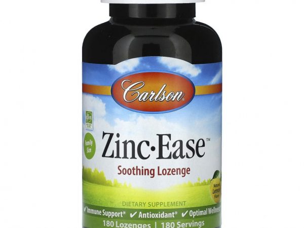 Carlson Labs, Zinc-Ease, натуральный лимон, 180 пастилок