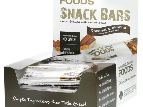California Gold Nutrition, Foods, жевательные батончики с кокосом и миндалем, 12 батончиков весом 1,4 унции (40 г) каждый