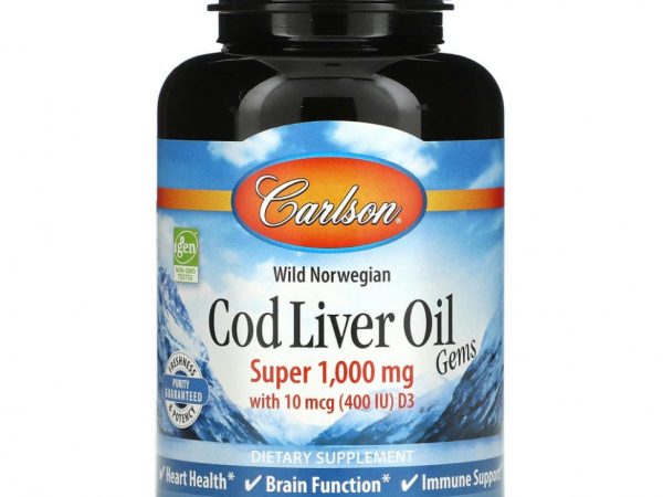 Carlson Labs, Wild Norwegian, Cod Liver Oil Gems, жир печени дикой норвежской трески в капсулах, высшего качества, 1000 мг, 100 капсул