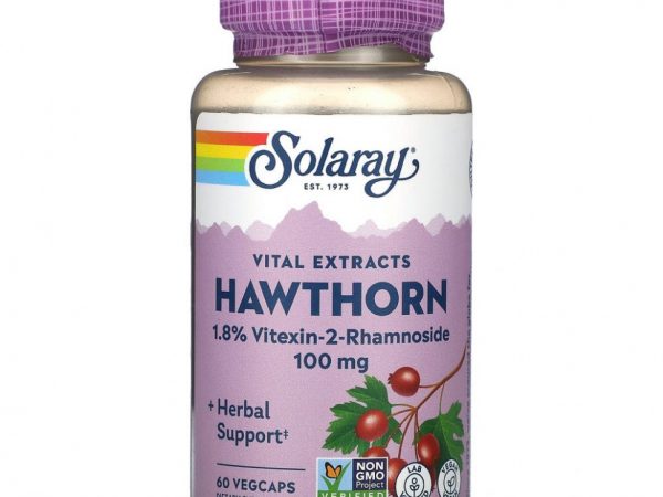 Solaray, Vital Extracts, боярышник, 100 мг, 60 капсул на растительной основе