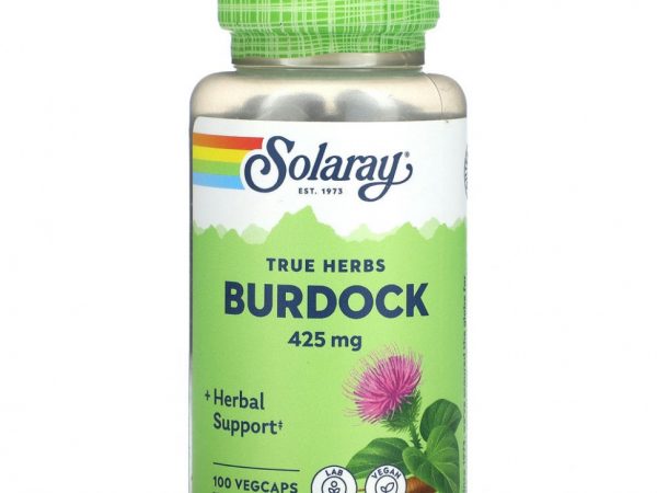 Solaray, True Herbs, лопух, 425 мг, 100 растительных капсул